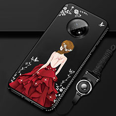 Silicone Candy Rubber Gel Dress Party Girl Soft Case Cover for Huawei Enjoy 20 Plus 5G Red and Black