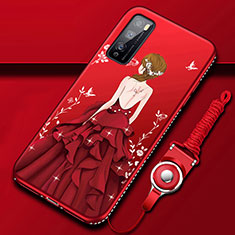 Silicone Candy Rubber Gel Dress Party Girl Soft Case Cover for Huawei Enjoy 20 Pro 5G Red