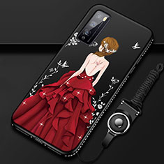 Silicone Candy Rubber Gel Dress Party Girl Soft Case Cover for Huawei Enjoy Z 5G Red and Black