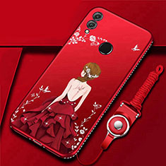 Silicone Candy Rubber Gel Dress Party Girl Soft Case Cover for Huawei Honor 10 Lite Red