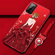 Silicone Candy Rubber Gel Dress Party Girl Soft Case Cover for Huawei Honor 30 Lite 5G Red
