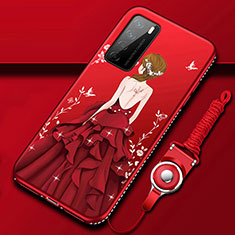 Silicone Candy Rubber Gel Dress Party Girl Soft Case Cover for Huawei Honor Play4 5G Red