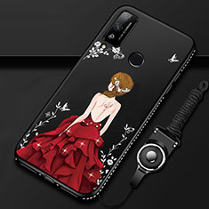 Silicone Candy Rubber Gel Dress Party Girl Soft Case Cover for Huawei Honor Play4T Red and Black