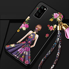 Silicone Candy Rubber Gel Dress Party Girl Soft Case Cover for Huawei Honor V30 Pro 5G Purple and Blue