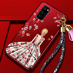 Silicone Candy Rubber Gel Dress Party Girl Soft Case Cover for Huawei Honor V30 Pro 5G Red