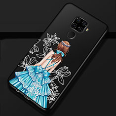 Silicone Candy Rubber Gel Dress Party Girl Soft Case Cover for Huawei Mate 30 Lite Blue and Black
