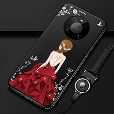 Silicone Candy Rubber Gel Dress Party Girl Soft Case Cover for Huawei Mate 40 Pro Red and Black