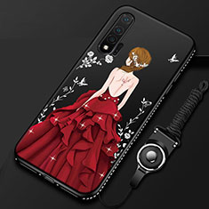 Silicone Candy Rubber Gel Dress Party Girl Soft Case Cover for Huawei Nova 6 Red and Black