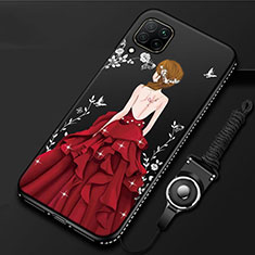 Silicone Candy Rubber Gel Dress Party Girl Soft Case Cover for Huawei Nova 6 SE Red and Black