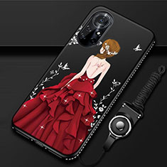 Silicone Candy Rubber Gel Dress Party Girl Soft Case Cover for Huawei Nova 8 Pro 5G Red and Black