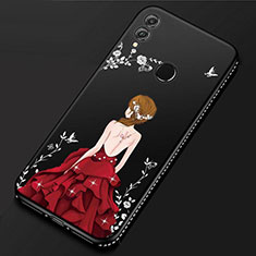 Silicone Candy Rubber Gel Dress Party Girl Soft Case Cover for Huawei P Smart (2019) Red and Black