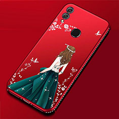 Silicone Candy Rubber Gel Dress Party Girl Soft Case Cover for Huawei P Smart (2019) Red Wine