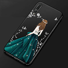 Silicone Candy Rubber Gel Dress Party Girl Soft Case Cover for Huawei P20 Pro Blue and Black