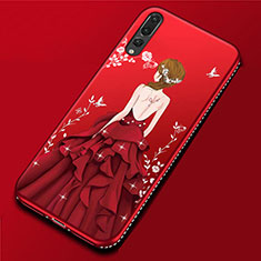 Silicone Candy Rubber Gel Dress Party Girl Soft Case Cover for Huawei P20 Pro Red