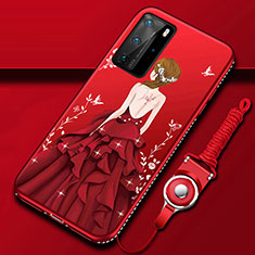 Silicone Candy Rubber Gel Dress Party Girl Soft Case Cover for Huawei P40 Pro Red