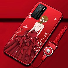 Silicone Candy Rubber Gel Dress Party Girl Soft Case Cover for Huawei P40 Red