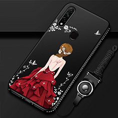 Silicone Candy Rubber Gel Dress Party Girl Soft Case Cover for Oppo A31 Red and Black