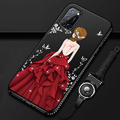 Silicone Candy Rubber Gel Dress Party Girl Soft Case Cover for Oppo A92 Red and Black