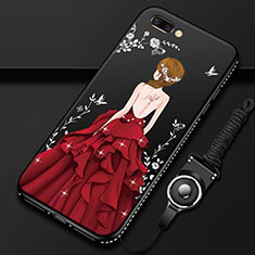 Silicone Candy Rubber Gel Dress Party Girl Soft Case Cover for Oppo AX5 Red and Black