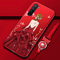 Silicone Candy Rubber Gel Dress Party Girl Soft Case Cover for Oppo Find X2 Lite Red