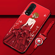 Silicone Candy Rubber Gel Dress Party Girl Soft Case Cover for Oppo Find X2 Red