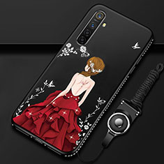 Silicone Candy Rubber Gel Dress Party Girl Soft Case Cover for Oppo K5 Red and Black