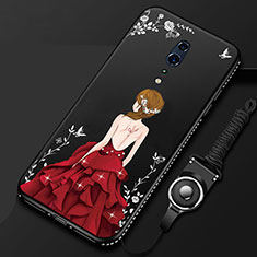 Silicone Candy Rubber Gel Dress Party Girl Soft Case Cover for Oppo Reno Z Red and Black