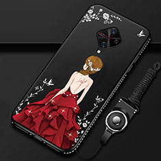 Silicone Candy Rubber Gel Dress Party Girl Soft Case Cover for Vivo S1 Pro Red and Black