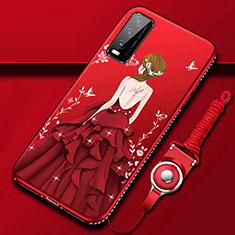 Silicone Candy Rubber Gel Dress Party Girl Soft Case Cover for Vivo Y20i India Red