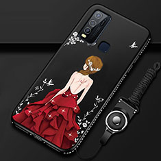 Silicone Candy Rubber Gel Dress Party Girl Soft Case Cover for Vivo Y50 Red and Black