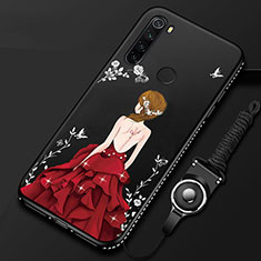 Silicone Candy Rubber Gel Dress Party Girl Soft Case Cover for Xiaomi Redmi Note 8 (2021) Red and Black