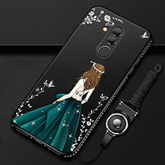 Silicone Candy Rubber Gel Dress Party Girl Soft Case Cover H01 for Huawei Mate 20 Lite Black