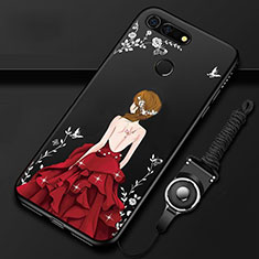 Silicone Candy Rubber Gel Dress Party Girl Soft Case Cover K01 for Huawei Honor V20 Red and Black