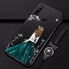 Silicone Candy Rubber Gel Dress Party Girl Soft Case Cover K01 for Huawei Nova 4e Black