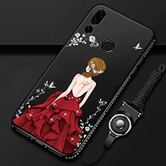 Silicone Candy Rubber Gel Dress Party Girl Soft Case Cover K01 for Huawei P Smart+ Plus (2019) Red and Black