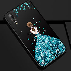 Silicone Candy Rubber Gel Dress Party Girl Soft Case Cover K01 for Huawei P20 Blue