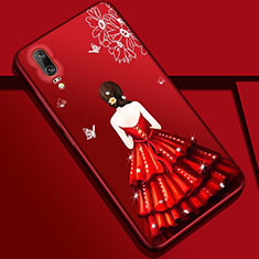 Silicone Candy Rubber Gel Dress Party Girl Soft Case Cover K01 for Huawei P20 Red