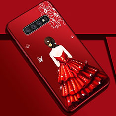 Silicone Candy Rubber Gel Dress Party Girl Soft Case Cover K01 for Samsung Galaxy S10 5G Red