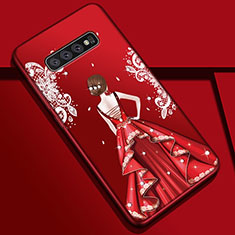 Silicone Candy Rubber Gel Dress Party Girl Soft Case Cover K01 for Samsung Galaxy S10 Plus Red