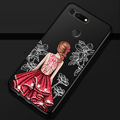 Silicone Candy Rubber Gel Dress Party Girl Soft Case Cover K02 for Huawei Honor View 20 Red and Black
