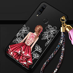 Silicone Candy Rubber Gel Dress Party Girl Soft Case Cover K02 for Huawei Nova 4e Red and Black