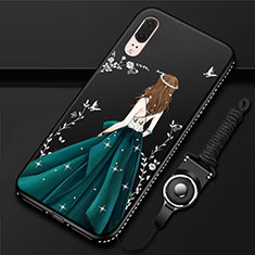 Silicone Candy Rubber Gel Dress Party Girl Soft Case Cover K02 for Huawei P20 Green