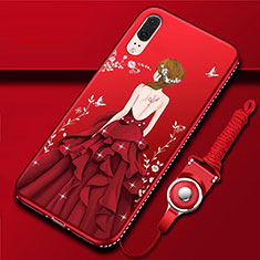 Silicone Candy Rubber Gel Dress Party Girl Soft Case Cover K02 for Huawei P20 Red
