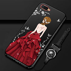 Silicone Candy Rubber Gel Dress Party Girl Soft Case Cover M02 for Oppo K1 Red and Black