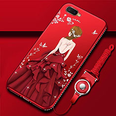 Silicone Candy Rubber Gel Dress Party Girl Soft Case Cover M02 for Oppo RX17 Neo Red