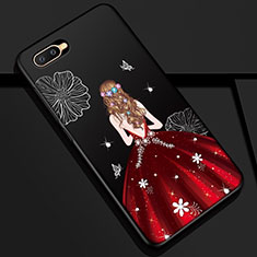 Silicone Candy Rubber Gel Dress Party Girl Soft Case Cover M04 for Oppo K1 Red and Black