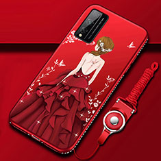 Silicone Candy Rubber Gel Dress Party Girl Soft Case Cover S01 for Huawei Honor Play4T Pro Red
