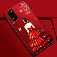 Silicone Candy Rubber Gel Dress Party Girl Soft Case Cover S01 for Huawei Honor V30 Pro 5G Red