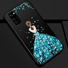 Silicone Candy Rubber Gel Dress Party Girl Soft Case Cover S01 for Huawei Honor View 30 5G Blue