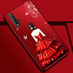 Silicone Candy Rubber Gel Dress Party Girl Soft Case Cover S01 for Huawei Nova 5 Red